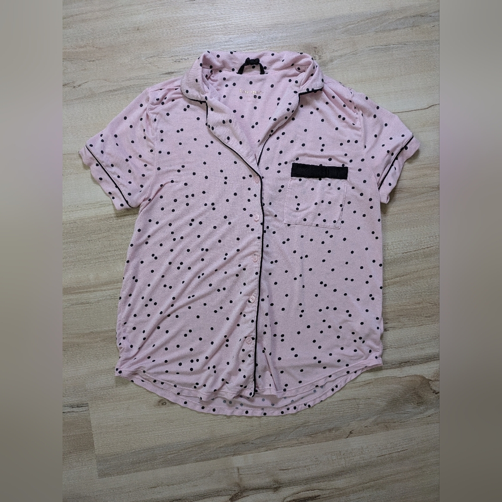 pink & black polka dot button front Kate Spade pajama topshort sleeve small g